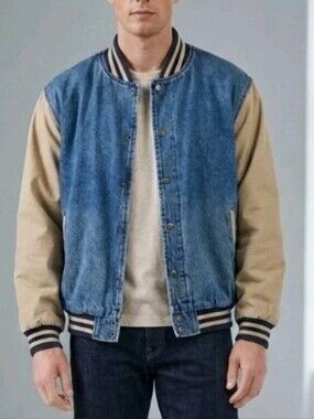 Vintage Foxrun Varsity Bomber Jacket Denim Puffer Coat Fox Run 90s Jean XL Cotto